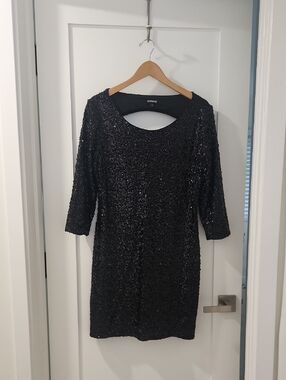 Express Black Sequin Scoop-Neck Mini Dress